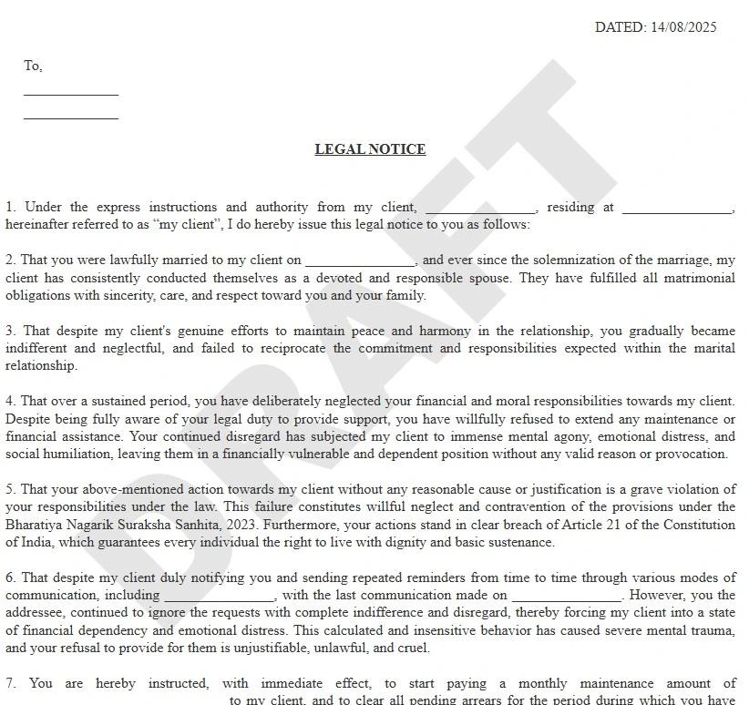 Maintenance Notice Format