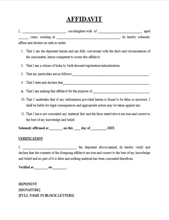 Year Gap Affidavit Format