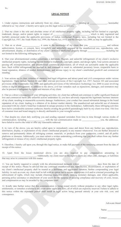 Infringement Notice Sample