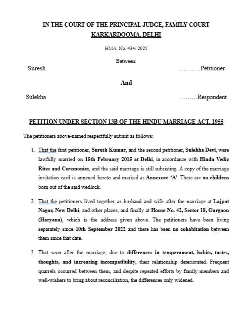 Download Divorce Petition Format PDF