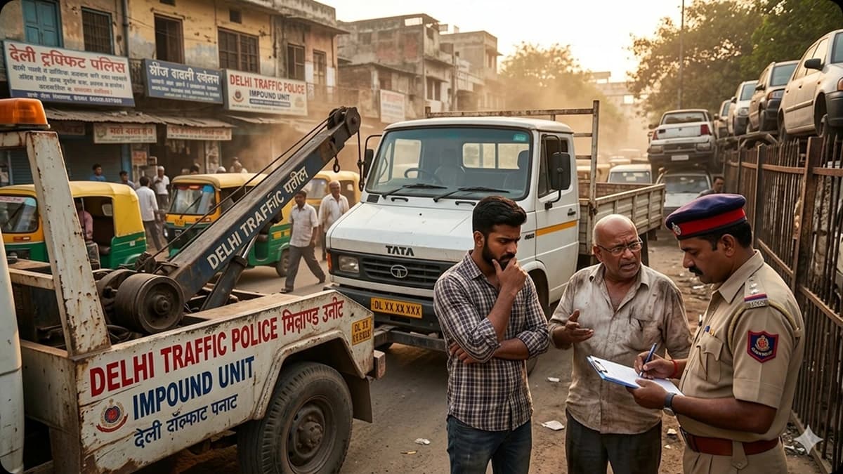 vehicle impoundment by Delhi traffic police using tow truck for traffic violation