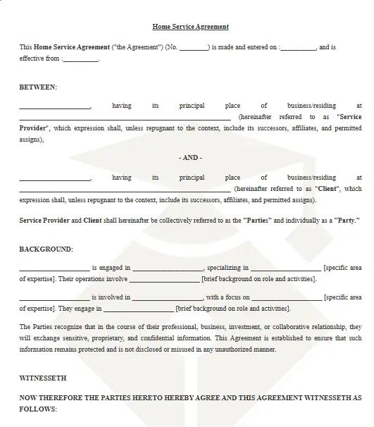 Home Service Agreement Template