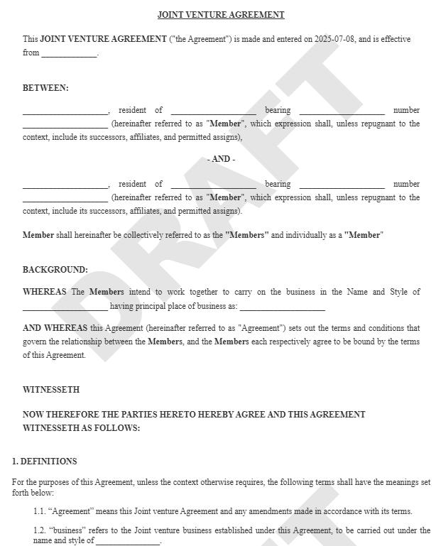 Joint Venture Agreement Template