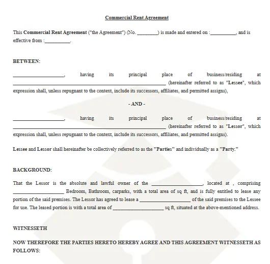 Commercial Rent Agreement Template