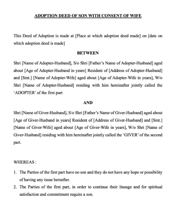 Download Adoption Deed Format PDF
