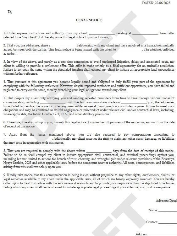Settlement Notice Sample
