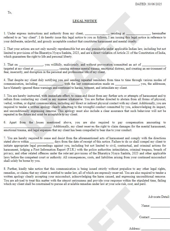 Harassment Notice Format